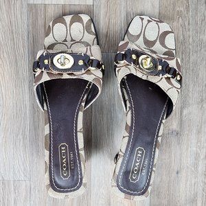 COACH Josie Women's Size 11 Brown & Beige Logo Slip On Mule Sandals